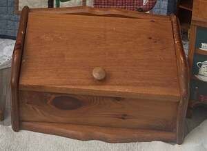 Vintage Handcrafted Solid Pine Wood Bread Box with Hinged Lift Top Lid